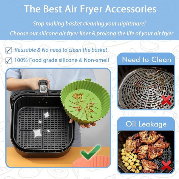 20x6cm Air Fryer Silicone Pot,Reusable Non-stick Air Fryer Silicone Liners,Air Fryer Basket Accessories (Blue)