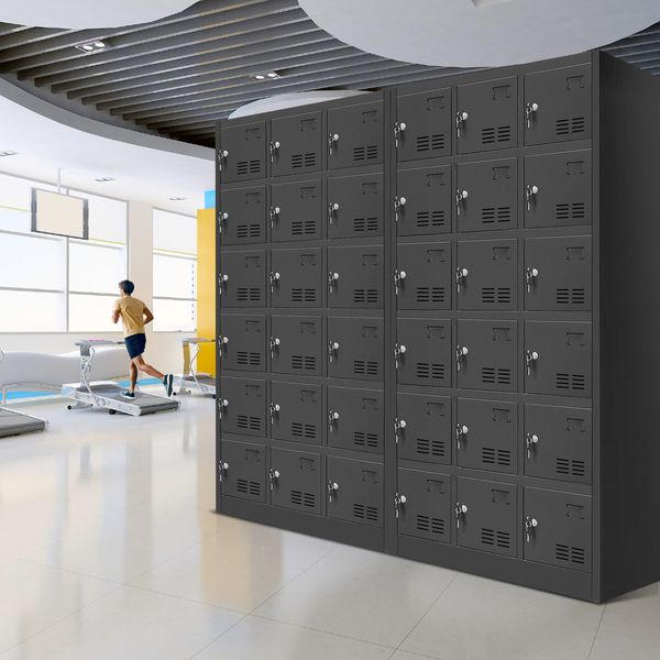 Steel Locker Storage Cabinet 18 Doors Filing Cupboard Metal Organiser Gym Home Office Stationary Lab Black