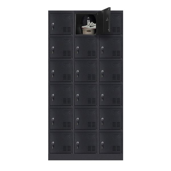 Steel Locker Storage Cabinet 18 Doors Filing Cupboard Metal Organiser Gym Home Office Stationary Lab Black