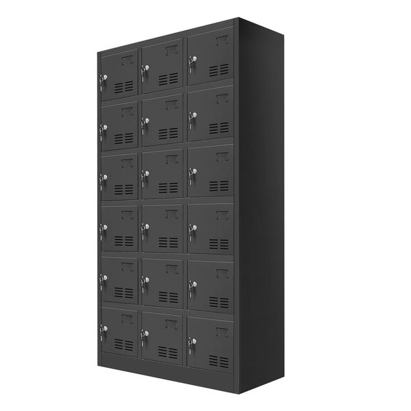 Steel Locker Storage Cabinet 18 Doors Filing Cupboard Metal Organiser Gym Home Office Stationary Lab Black