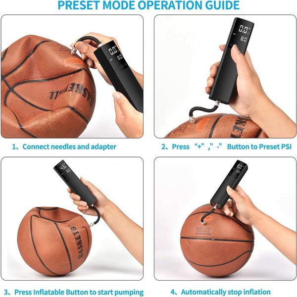 Electric Ball Pump,Smart Air Pump Portable Fast Ball Inflation with Precise Pressure Gauge and Digital LCD Display for Football Basketball Volleyball (2 Pin and 1 Spout)