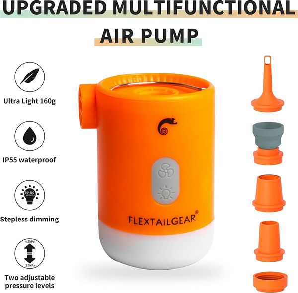 Portable Air Pump Electric Air Pump Rechargeable Battery Air Mattress Pump Ultralight Inflator with Led Light for Pool Floats Boats Sleeping Pads Inflatable Toys(Orange)