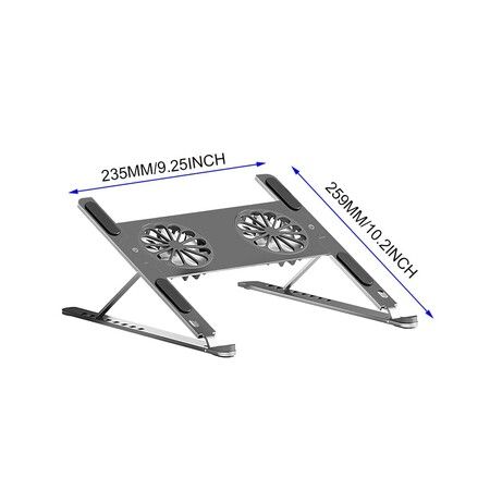 Adjustable Height Laptop Stand Ergonomic Aluminium with Dual USB Cooling Fans 14-17 Inches Notebook MacBook