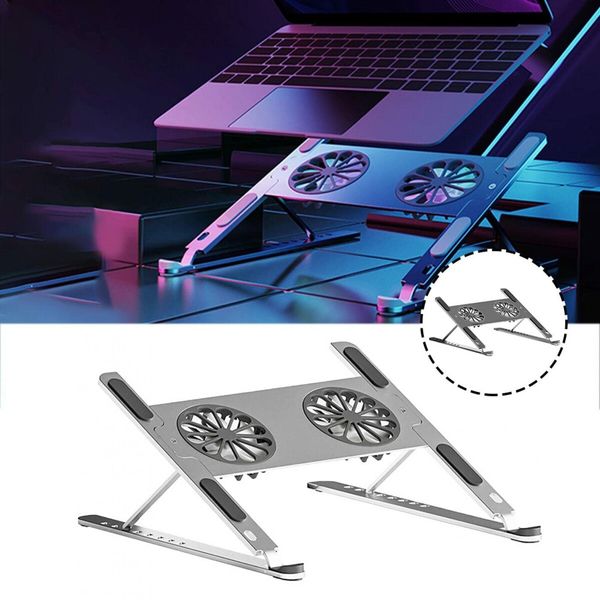 Adjustable Height Laptop Stand Ergonomic Aluminium with Dual USB Cooling Fans 14-17 Inches Notebook MacBook