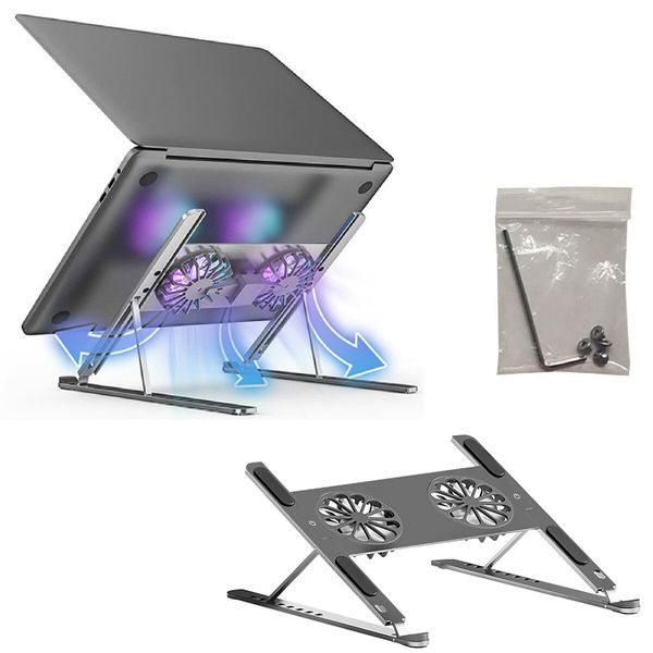 Adjustable Height Laptop Stand Ergonomic Aluminium with Dual USB Cooling Fans 14-17 Inches Notebook MacBook