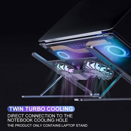 Adjustable Height Laptop Stand Ergonomic Aluminium with Dual USB Cooling Fans 14-17 Inches Notebook MacBook