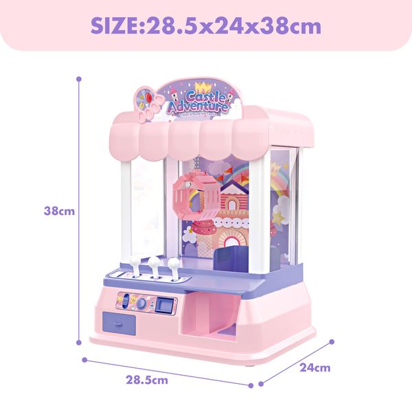 Mini Claw Machine Arcade Toy Grabber Candy Sweets Carnival Fair Gaming Party Birthday Xmas LED Light Animation Pink