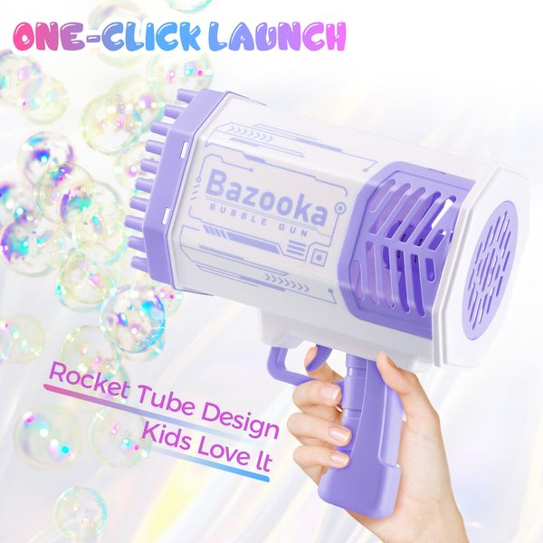 Rocket Bubble Gun Soap Machine Blower Launcher Maker Toy with LED lights Lithium Kids Gift Party Wedding Summer Purple 