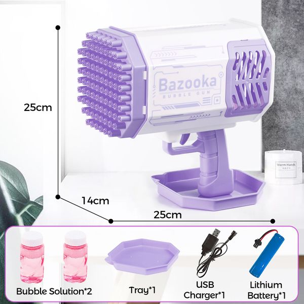 Rocket Bubble Gun Soap Machine Blower Launcher Maker Toy with LED lights Lithium Kids Gift Party Wedding Summer Purple 