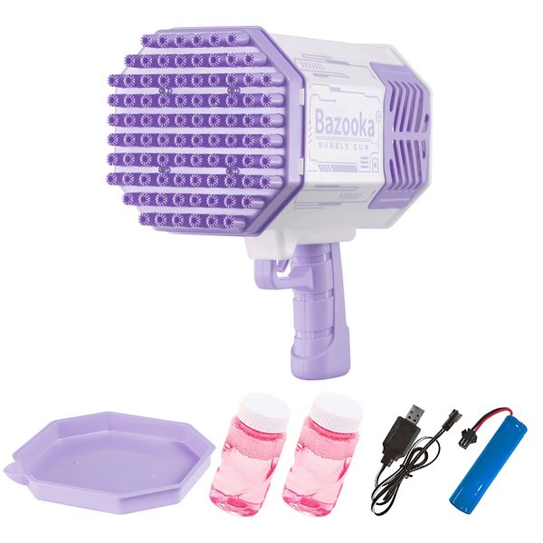 Rocket Bubble Gun Soap Machine Blower Launcher Maker Toy with LED lights Lithium Kids Gift Party Wedding Summer Purple 