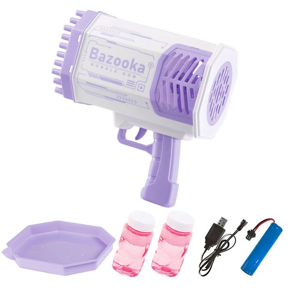 Rocket Bubble Gun Soap Machine Blower Launcher Maker Toy with LED lights Lithium Kids Gift Party Wedding Summer Purple 