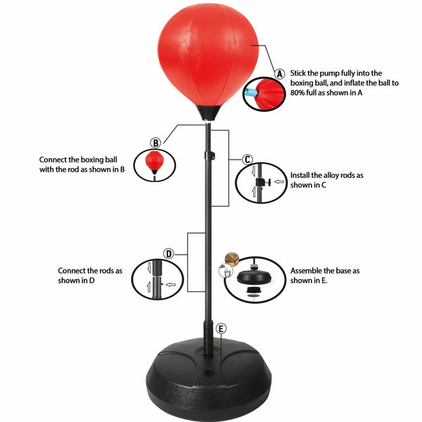 160CM Speed Ball Boxing Punching Bag Stand Set Height Adjustable Freestanding for Kids Adults with Gloves Pump