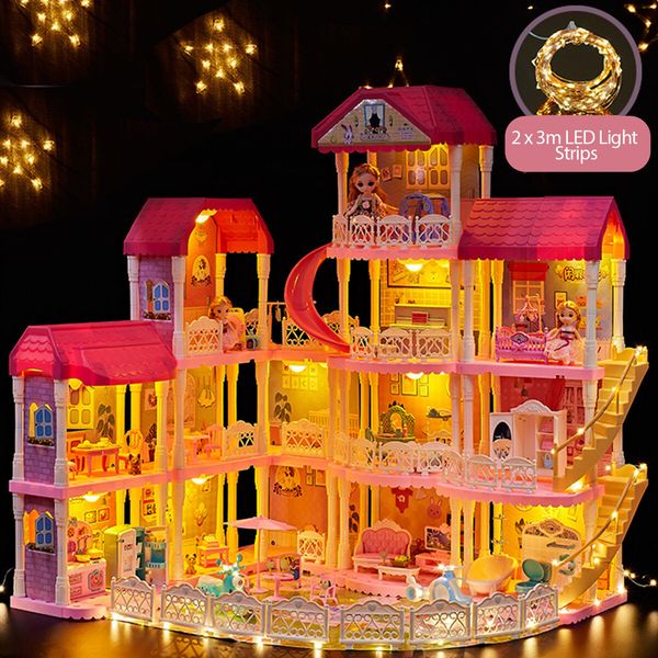 Doll House Barbie Dream Play Furniture Playhouses Toys Dollhouse Princess Castle Light Music 14 Rooms 4 Stories 93cm 