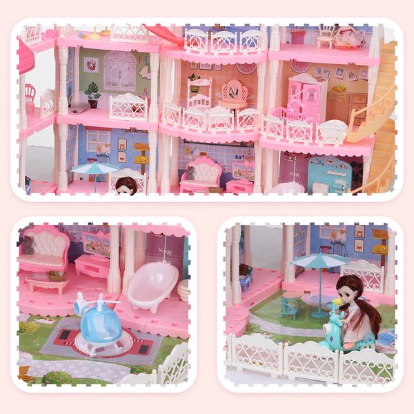 Doll House Barbie Dream Play Furniture Playhouses Toys Dollhouse Princess Castle Light Music 14 Rooms 4 Stories 93cm 