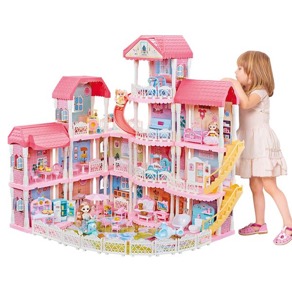 Doll House Barbie Dream Play Furniture Playhouses Toys Dollhouse Princess Castle Light Music 14 Rooms 4 Stories 93cm 