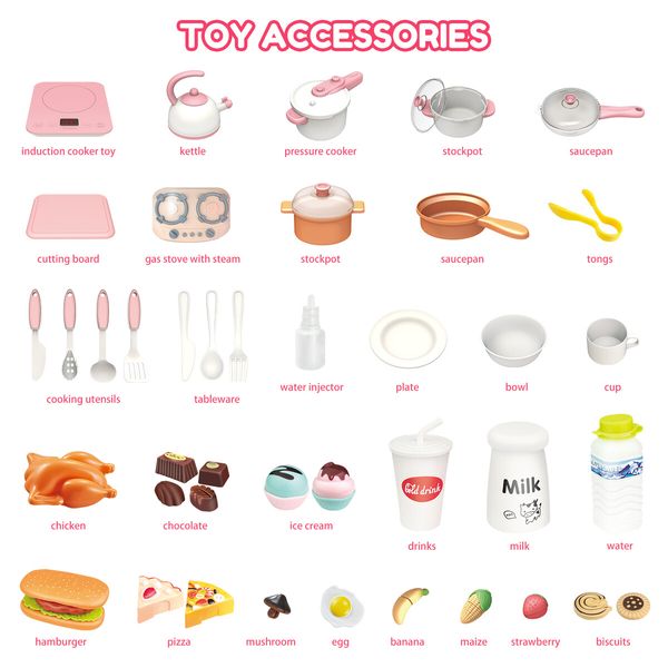 Pretend Kitchen Play Role Cooking Toys Set Children Cookery Cookware Playset Plastic 41 PCS Accessories