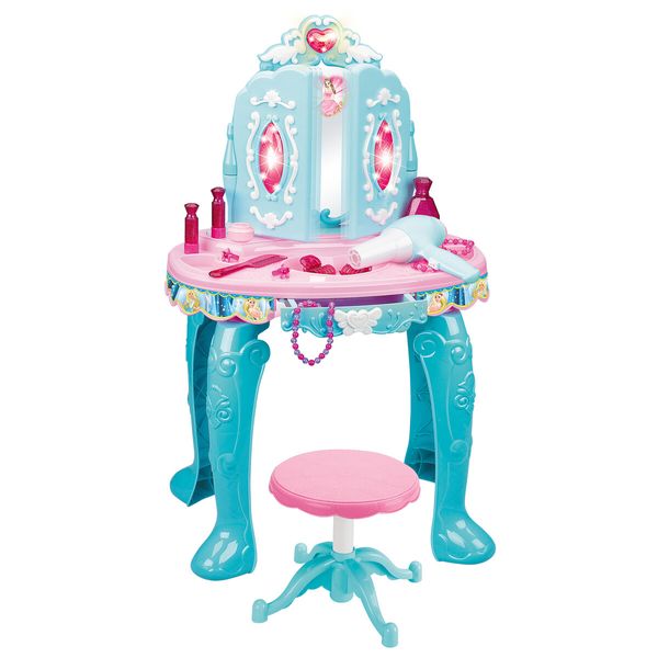 Kids Dressing Table Pretend Makeup Vanity Dresser Toy Play Set Beauty Cosmetic Kit with Chair Mirror Music Light Sensor