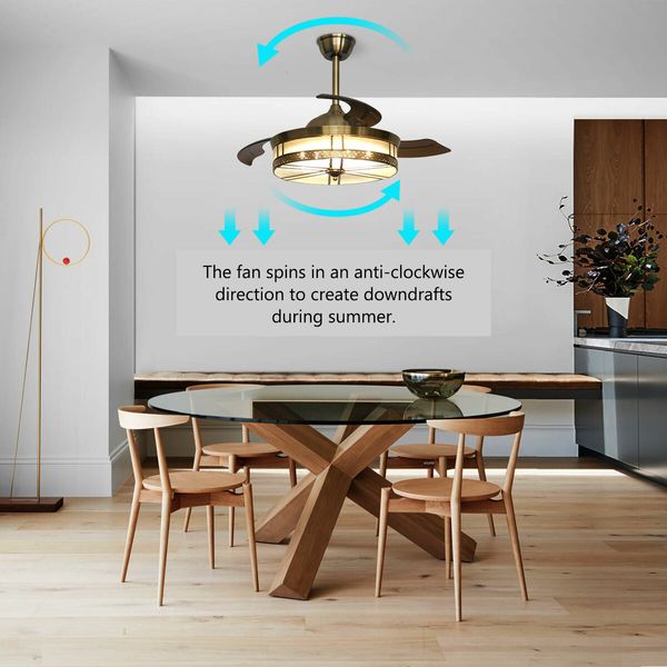 Ceiling Fan Light Cooling With Remote Control LED Retractable Quiet Modern Bedroom Living Room 3 Blades 3 Speed 4 Timers 42 Inch Dark Coffee