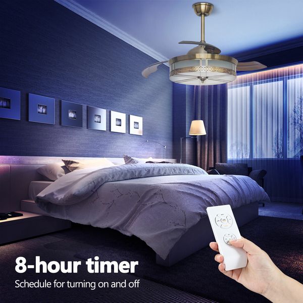 Ceiling Fan Light Cooling With Remote Control LED Retractable Quiet Modern Bedroom Living Room 3 Blades 3 Speed 4 Timers 42 Inch Dark Coffee