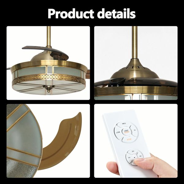 Ceiling Fan Light Cooling With Remote Control LED Retractable Quiet Modern Bedroom Living Room 3 Blades 3 Speed 4 Timers 42 Inch Dark Coffee