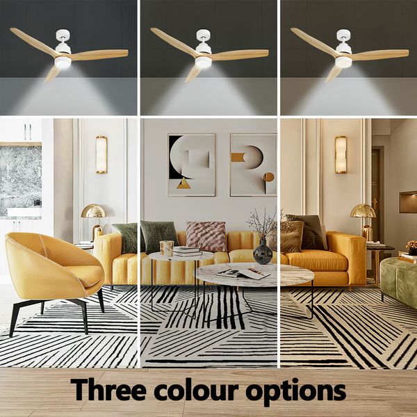 Wood Ceiling Fan Light Cooling With Remote Control LED Quiet Bedroom Living Room Modern 3 Blades 5 Speed Reverse Motor 3 Timers 52 Inch Nature Colour