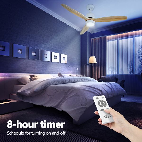 Wood Ceiling Fan Light Cooling With Remote Control LED Quiet Bedroom Living Room Modern 3 Blades 5 Speed Reverse Motor 3 Timers 52 Inch Nature Colour