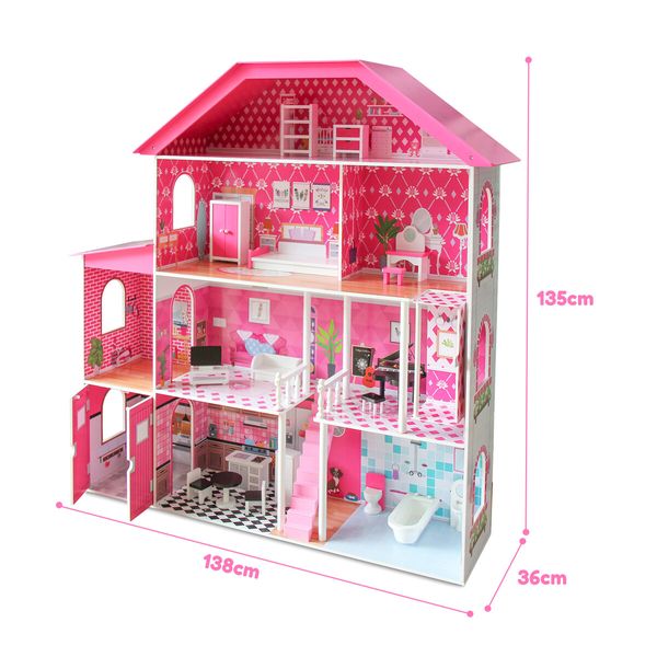 Doll Houses Dollhouse Furniture Cottage Pretend Play Dreamhouse Playset with Elevator Lift for Kids Girls 4 Storeys Pink 