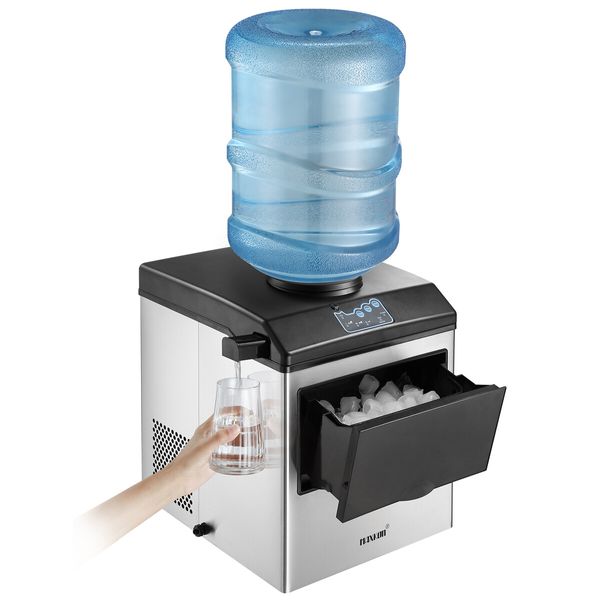 22kg Ice Maker Cold Water Dispenser 2 In 1 Bullet Cube Making Machine Countertop Home Commercial Stainless Steel Maxkon