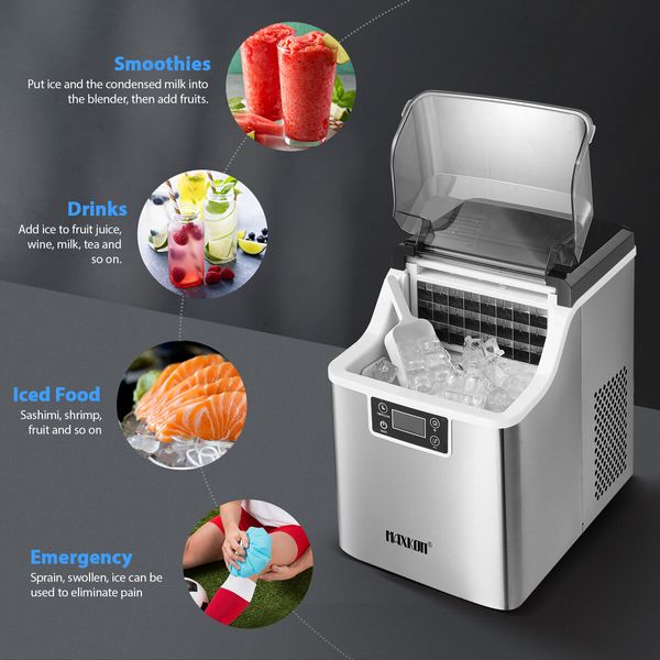 20kg Ice Maker Machine Clear Cube Making Countertop Home Commercial 2 Water Filling Methods Stainless Steel Maxkon 