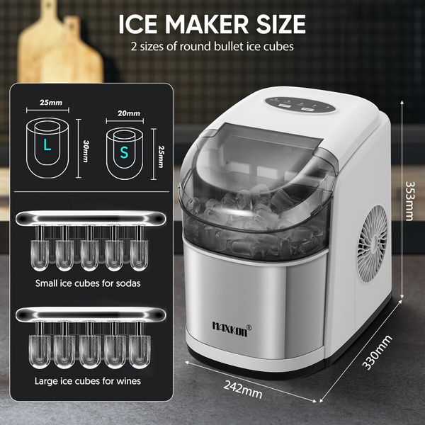 12KG Ice Maker Machine Bullet Shaped Cube Making Countertop Home Commercial Automatic Quiet Maxkon