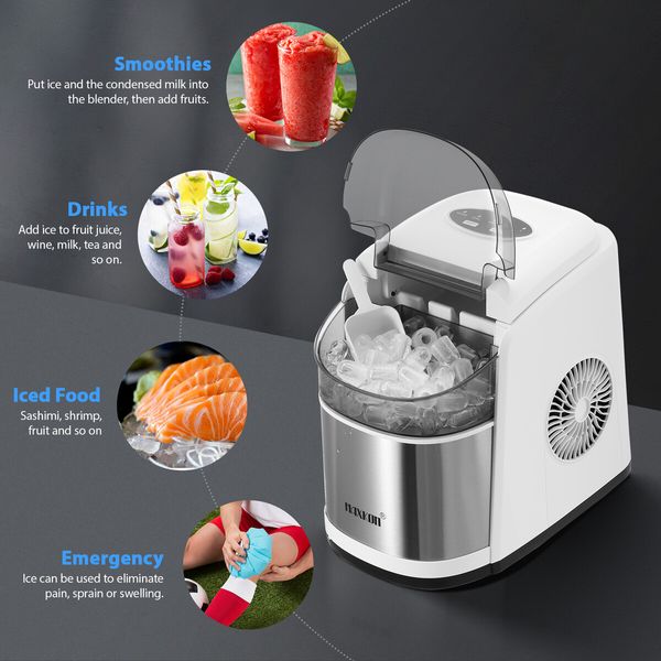 12KG Ice Maker Machine Bullet Shaped Cube Making Countertop Home Commercial Automatic Quiet Maxkon