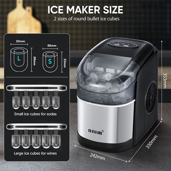 12KG Ice Maker Bullet Shaped Cube Making Machine Countertop Home Commercial Automatic Quiet Maxkon