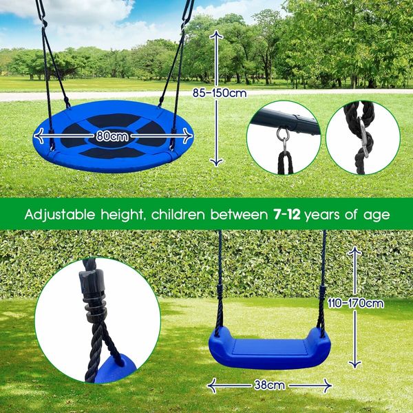 Swing Set With Slide Seesaw Basketball Hoop Football Gate Outdoor Playset Children Metal 6 In 1