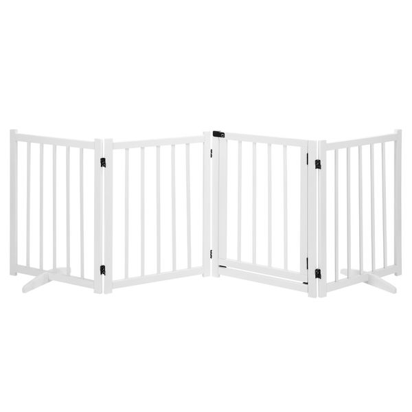 Pet Safety Gate 4 Panel Puppy Playpen Wood Enclosure Security Fence Freestanding Dog Stair Doorway Tall Barrier with Door Indoor Foldable