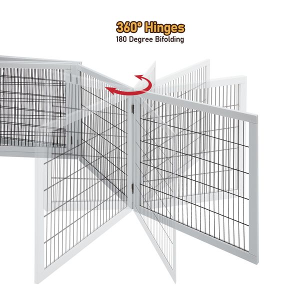 6 Panel Pet Safety Gate Dog Enclosure Playpen Wood Security Fence Puppy Stair Doorway Barrier Freestanding with Door Indoor Foldable