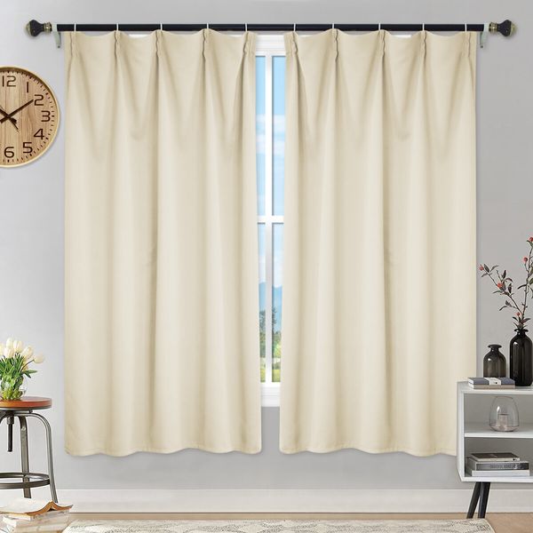 2X Grommet Blackout Curtains Thermal Insulated Noise Reducing Light Blocking Room Darkening Curtains for Living Room, BEIGE,107x213cm