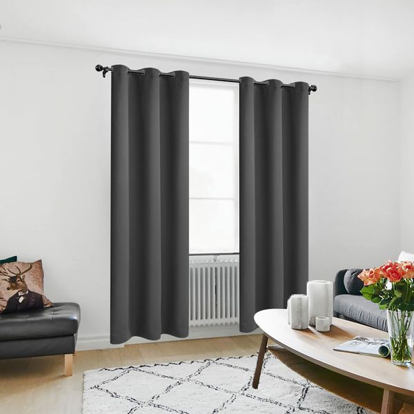 2X Grommet Blackout Curtains Thermal Insulated Noise Reducing Light Blocking Room Darkening Curtains for Living Room, Grey,107x213cm