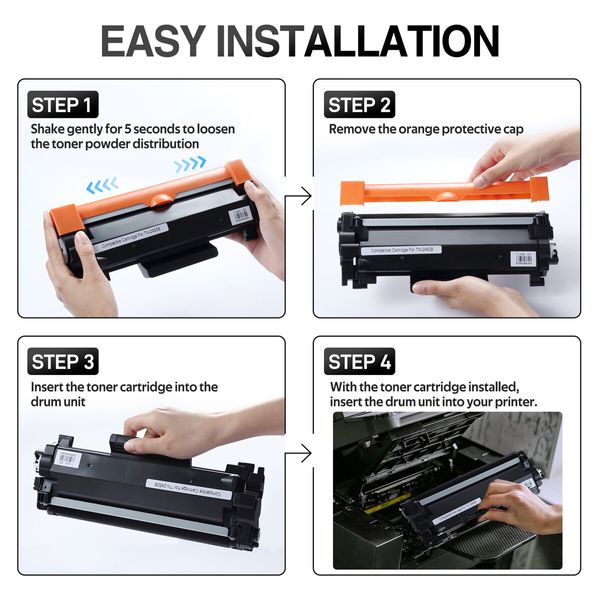 4 Black Toner Cartridges TN2450 with Chip for Brother Laser Printer HL-L2350DW L2375DW L2395DW MFC-L2710DW L2713DW L2730DW L2750DW