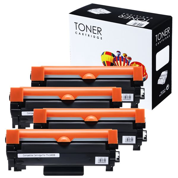 4 Black Toner Cartridges TN2450 with Chip for Brother Laser Printer HL-L2350DW L2375DW L2395DW MFC-L2710DW L2713DW L2730DW L2750DW