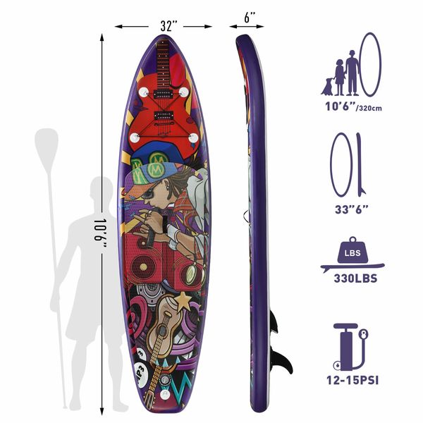 Stand Up Surfing SUP Paddle Board Foam Blow Inflatable Kayak Surfboard GENKI Purple 