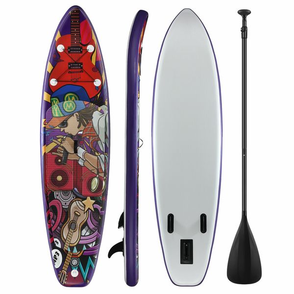 Stand Up Surfing SUP Paddle Board Foam Blow Inflatable Kayak Surfboard GENKI Purple 