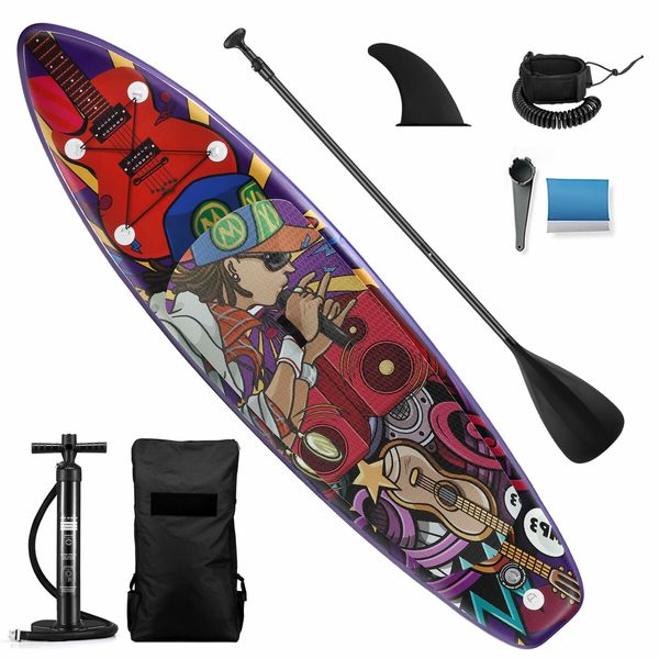 Stand Up Surfing SUP Paddle Board Foam Blow Inflatable Kayak Surfboard GENKI Purple 