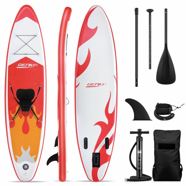 SUP Kayak Inflatable Stand Up Paddle Surfing Board Blow Foam Surfboard GENKI 2 In 1 with Seat Red