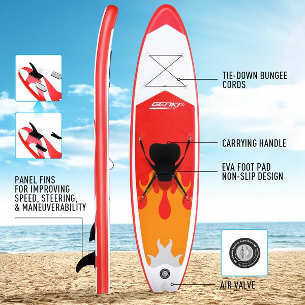 SUP Kayak Inflatable Stand Up Paddle Surfing Board Blow Foam Surfboard GENKI 2 In 1 with Seat Red