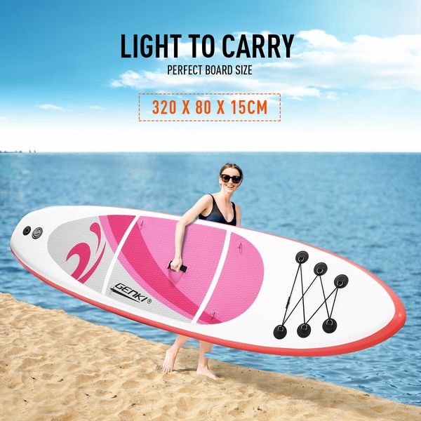 Surfing Board SUP Stand Up Blow Paddle Inflatable Kayak Foam Surfboard GENKI 2 In 1 Pink