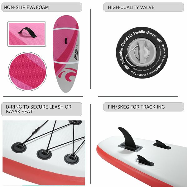 Surfing Board SUP Stand Up Blow Paddle Inflatable Kayak Foam Surfboard GENKI 2 In 1 Pink