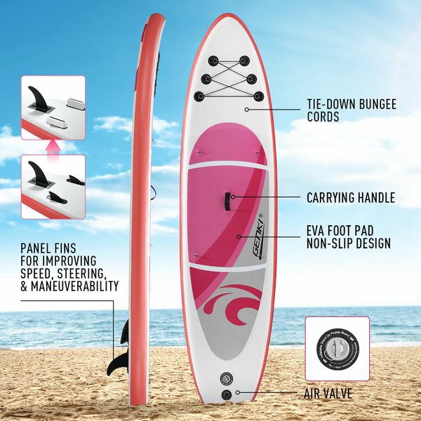 Surfing Board SUP Stand Up Blow Paddle Inflatable Kayak Foam Surfboard GENKI 2 In 1 Pink