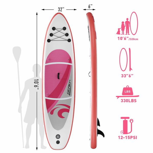 Surfing Board SUP Stand Up Blow Paddle Inflatable Kayak Foam Surfboard GENKI 2 In 1 Pink