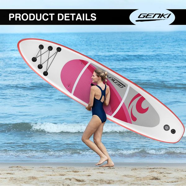 Surfing Board SUP Stand Up Blow Paddle Inflatable Kayak Foam Surfboard GENKI 2 In 1 Pink