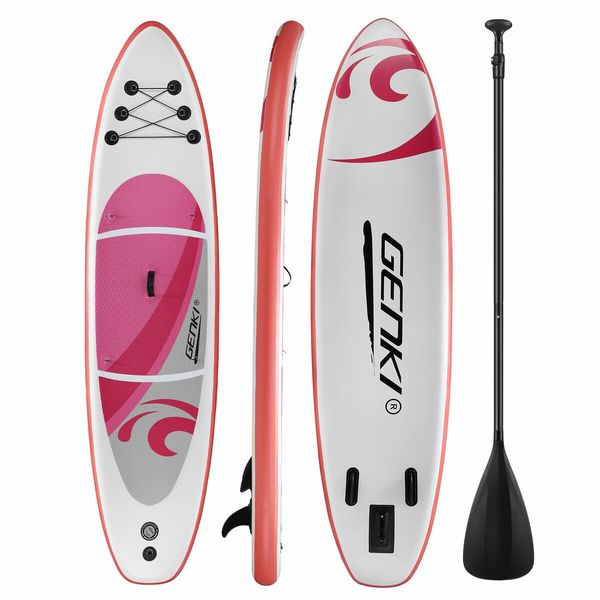 Surfing Board SUP Stand Up Blow Paddle Inflatable Kayak Foam Surfboard GENKI 2 In 1 Pink